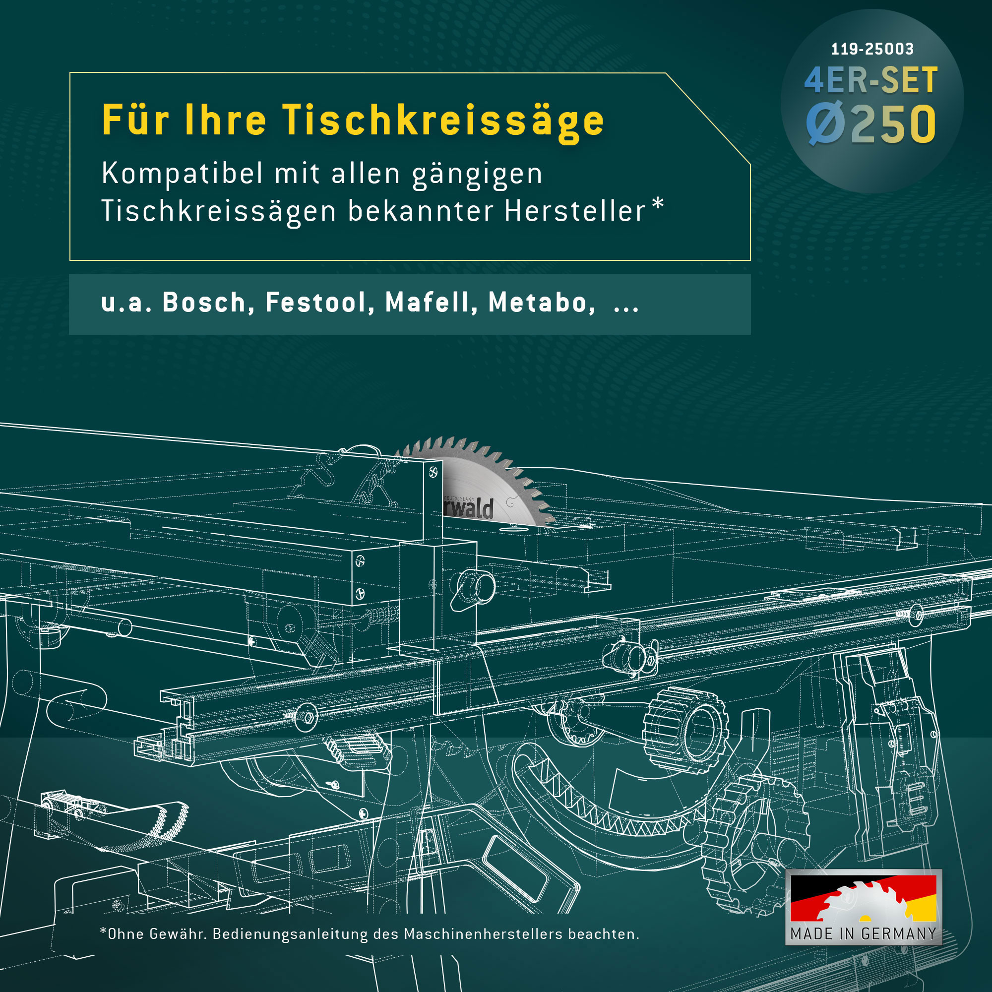 NE-METALL & HOLZ Ø250 Tisch-Kreissägeblatt Set
