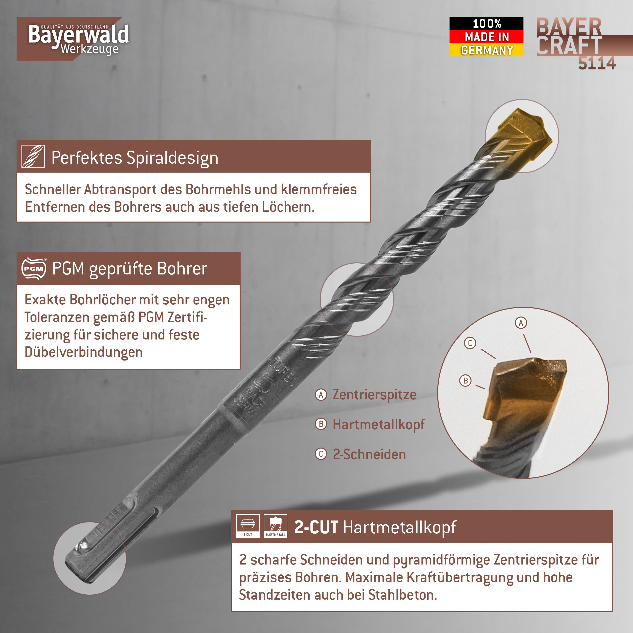 Bayercraft Hammerbohrer Set 5tlg. 5-10 mm (2-Schneider)