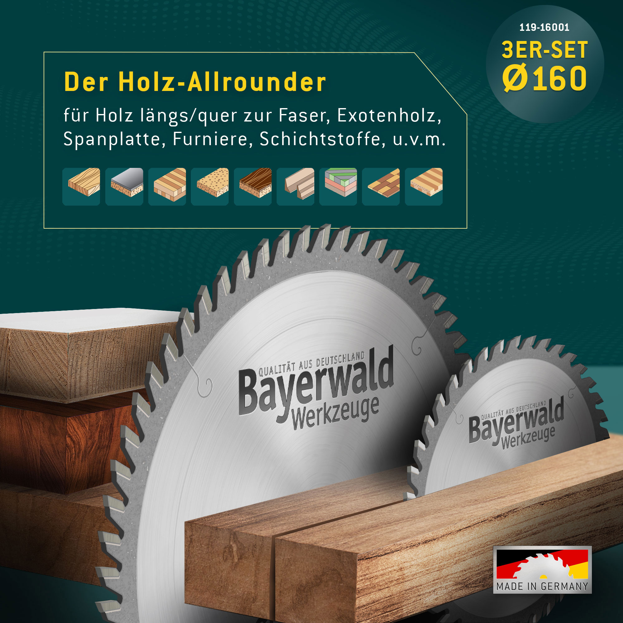 HOLZ ALLROUND Ø160 Hand-Kreissägeblatt Set