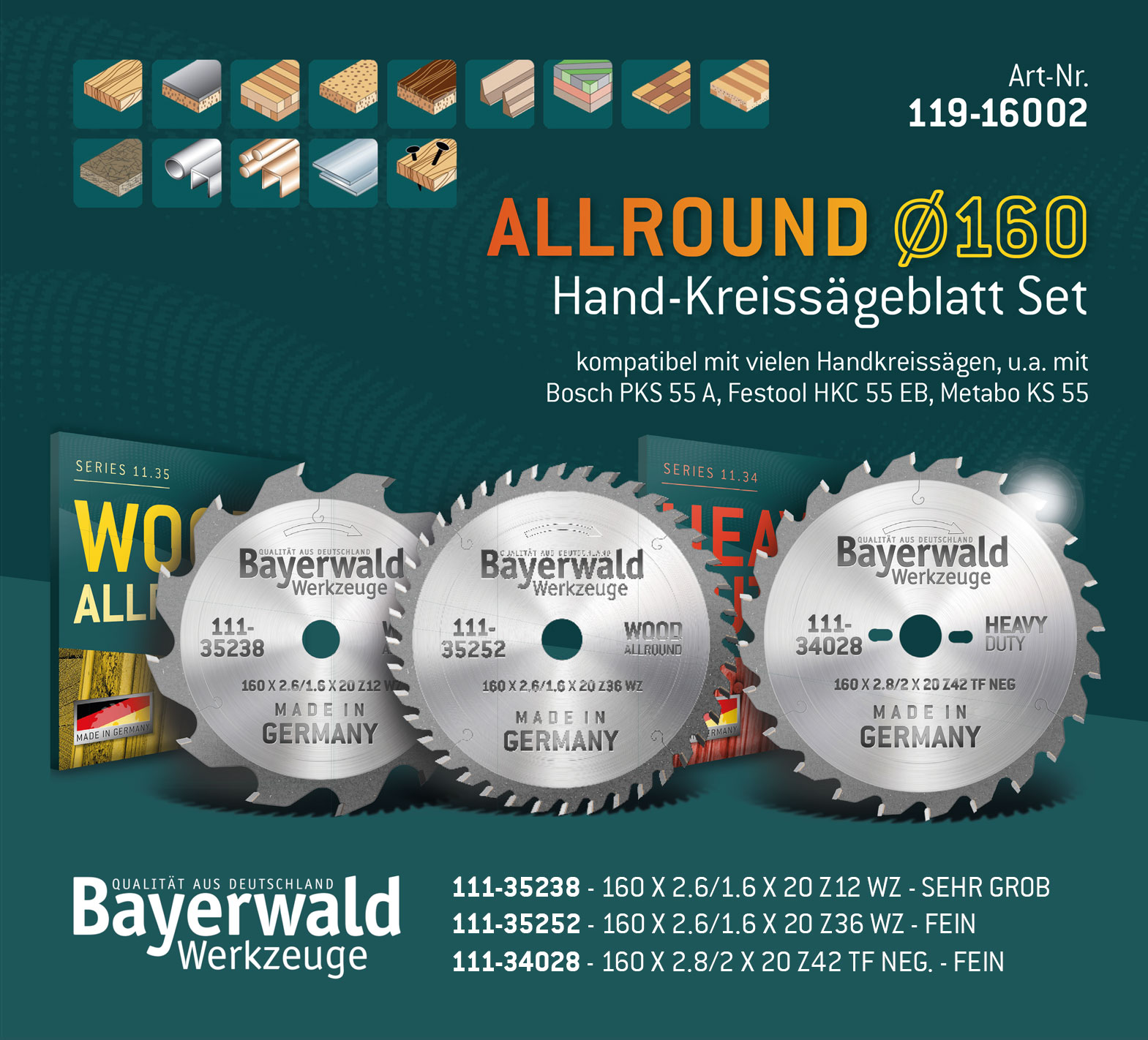ALLROUND Ø160 Hand-Kreissägeblatt Set
