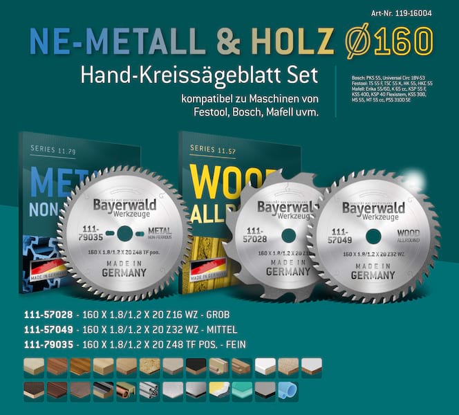 NE-METALL & HOLZ Ø160 Akku-Handkreissägeblatt Set