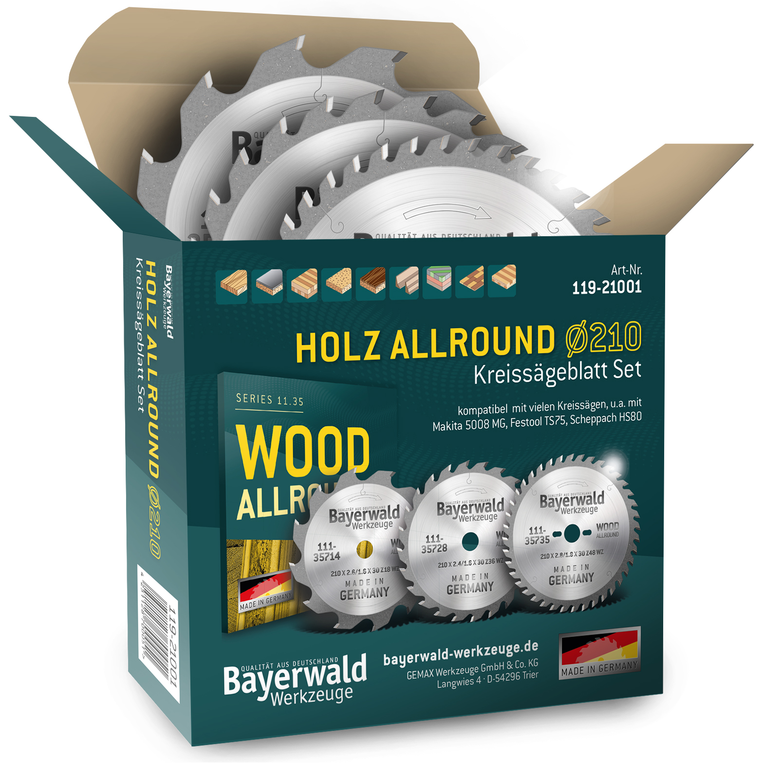 HOLZ ALLROUND Ø210 Hand-Kreissägeblatt Set