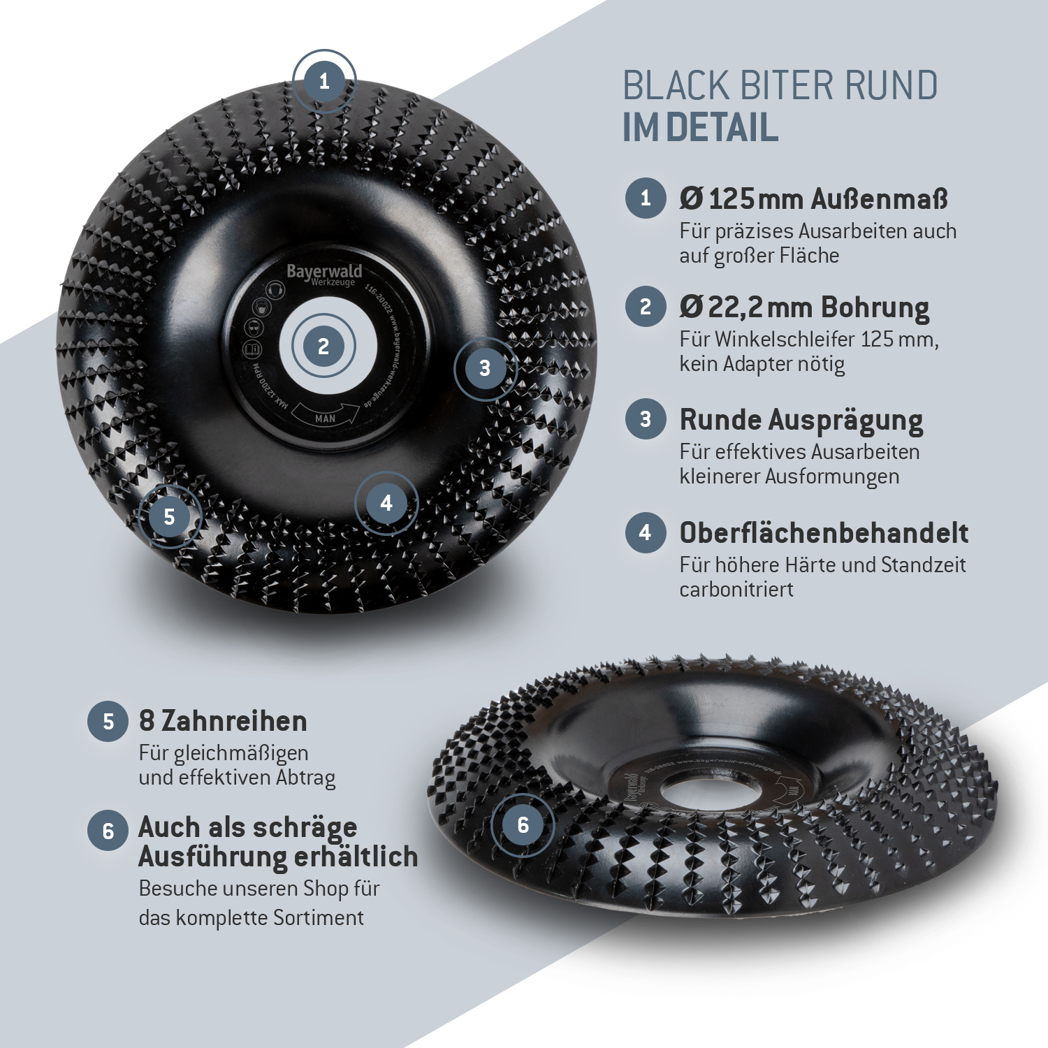 Bayerwald Raspelscheibe Black Biter rund / curved Ø125 mm für Winkelschleifer