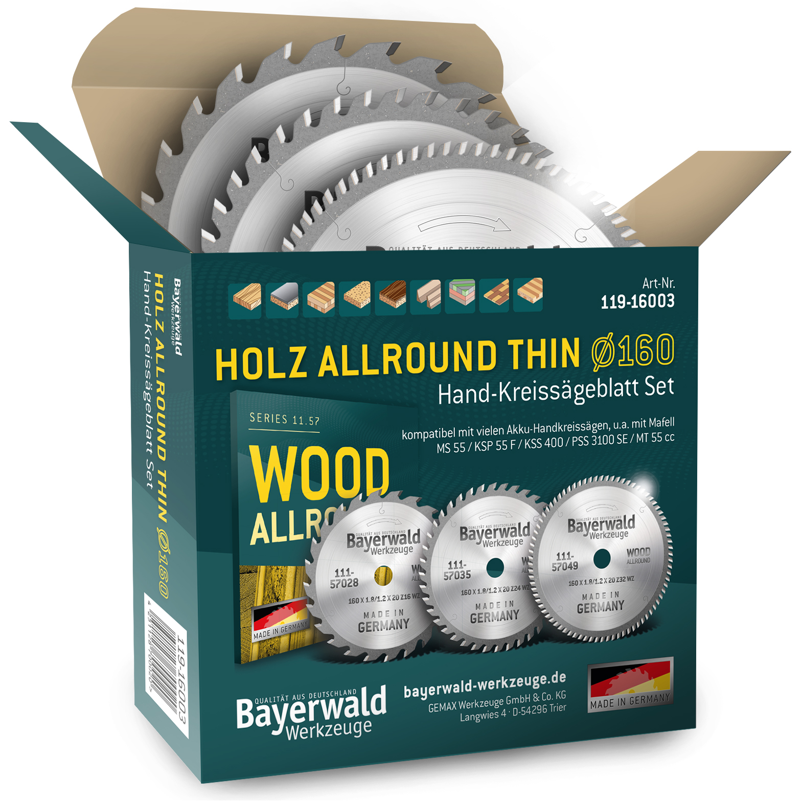 HOLZ ALLROUND THIN Ø160 Akku Hand-Kreissägeblatt Set