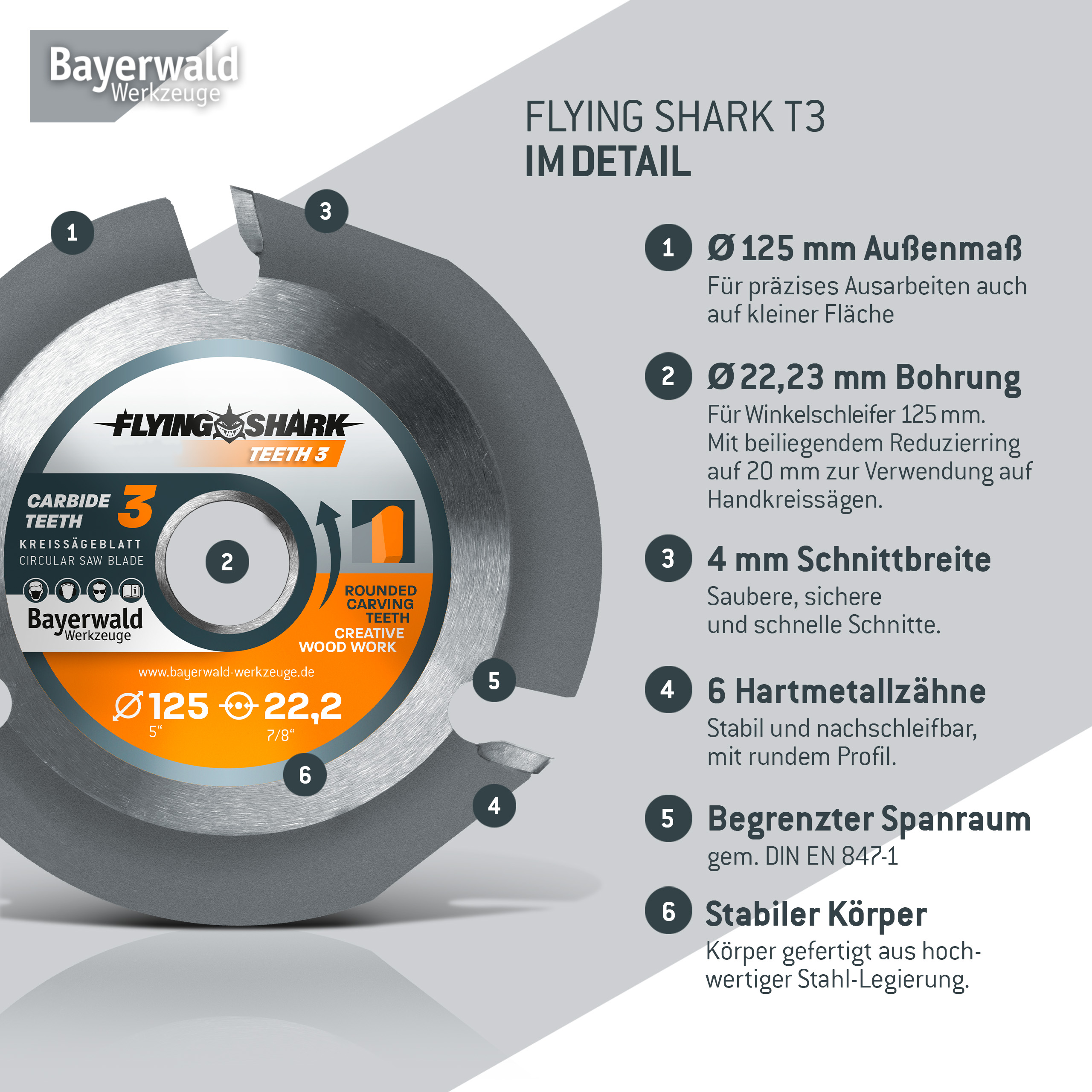 Bayerwald Flying Shark - Hartmetall Frässcheibe - Ø 125 x 22,23 mm Z3