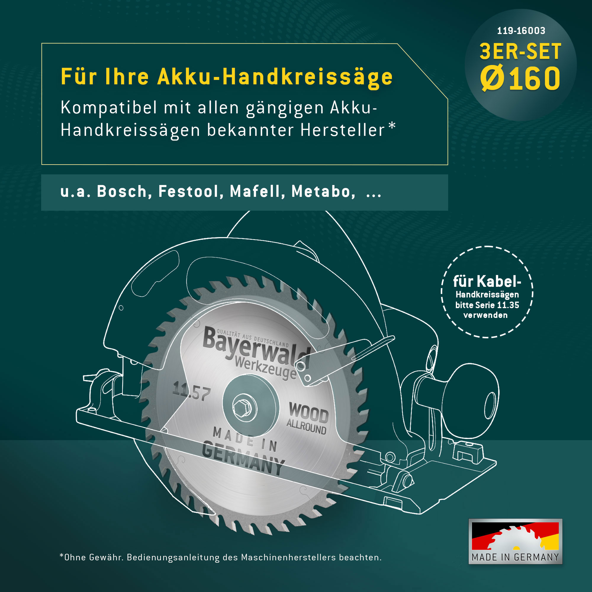 HOLZ ALLROUND THIN Ø160 Akku Hand-Kreissägeblatt Set