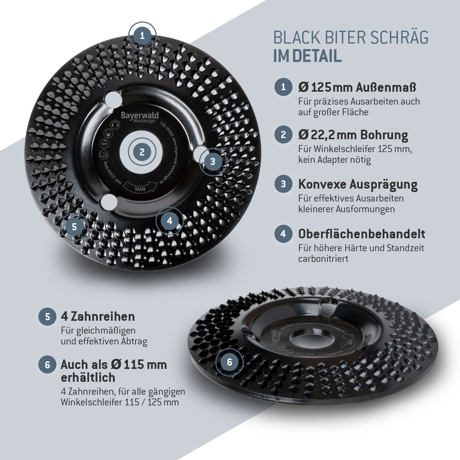 Bayerwald Raspelscheibe Black Biter Ø125 mm für Winkelschleifer