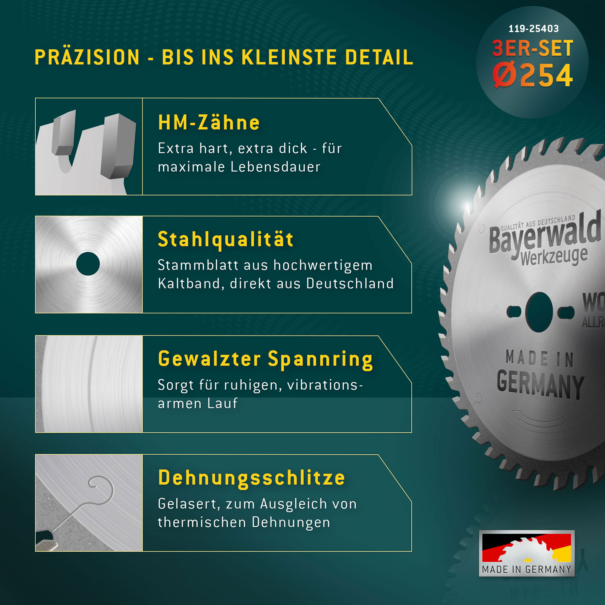 Kreissägeblatt Set 254 kompatibel mit Bosch GTS -PTS 10 - Feinschnitt Spezial