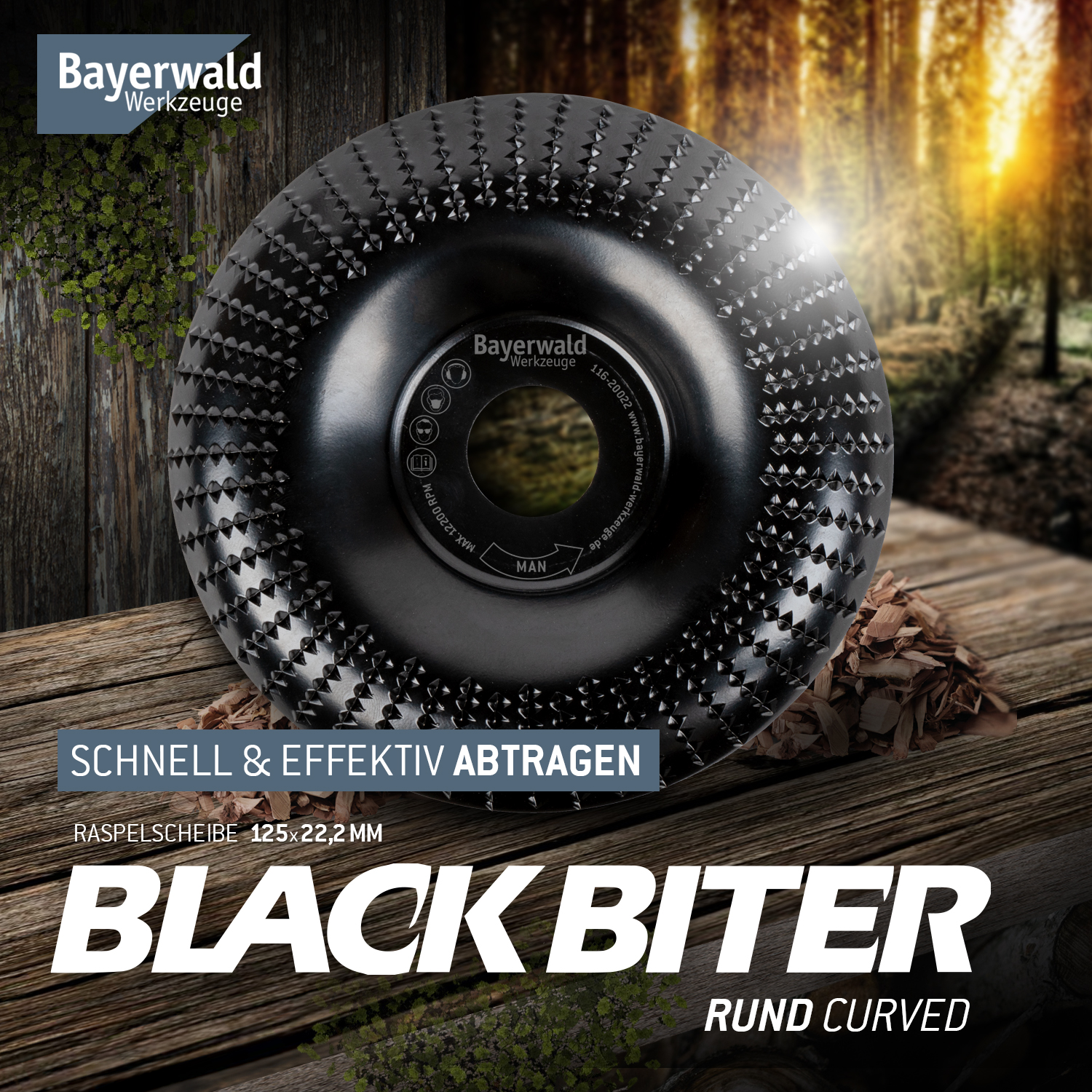 Bayerwald Raspelscheibe Black Biter rund / curved Ø125 mm für Winkelschleifer