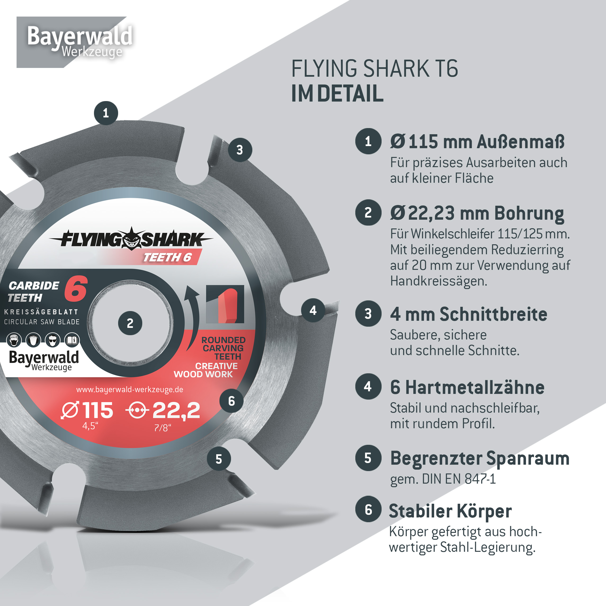 Bayerwald Flying Shark - Hartmetall Frässcheibe - Ø 115 x 22,23 mm Z6