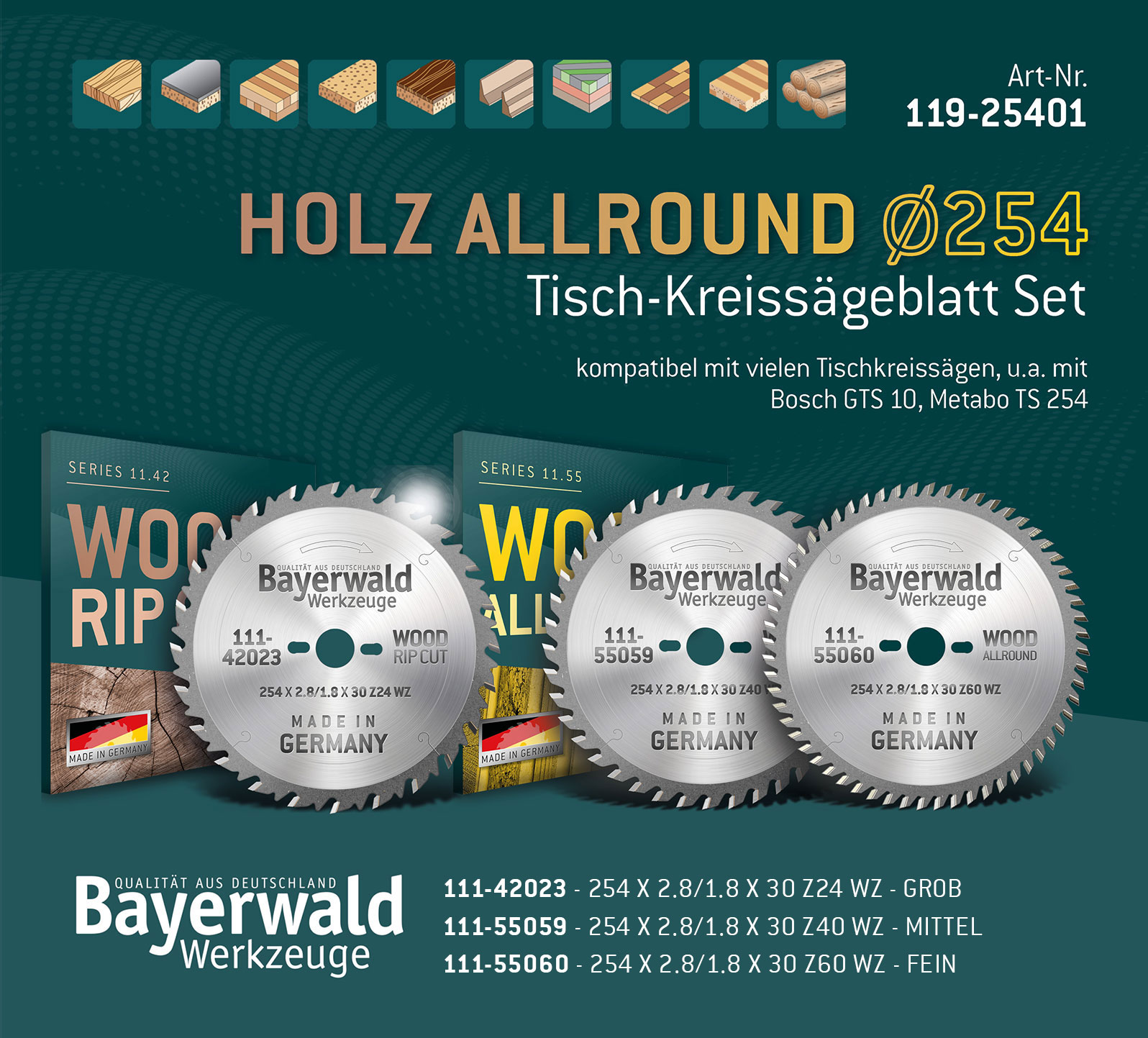 Kreissägeblatt Set 254 für Bosch GTS 10 - der Allrounder