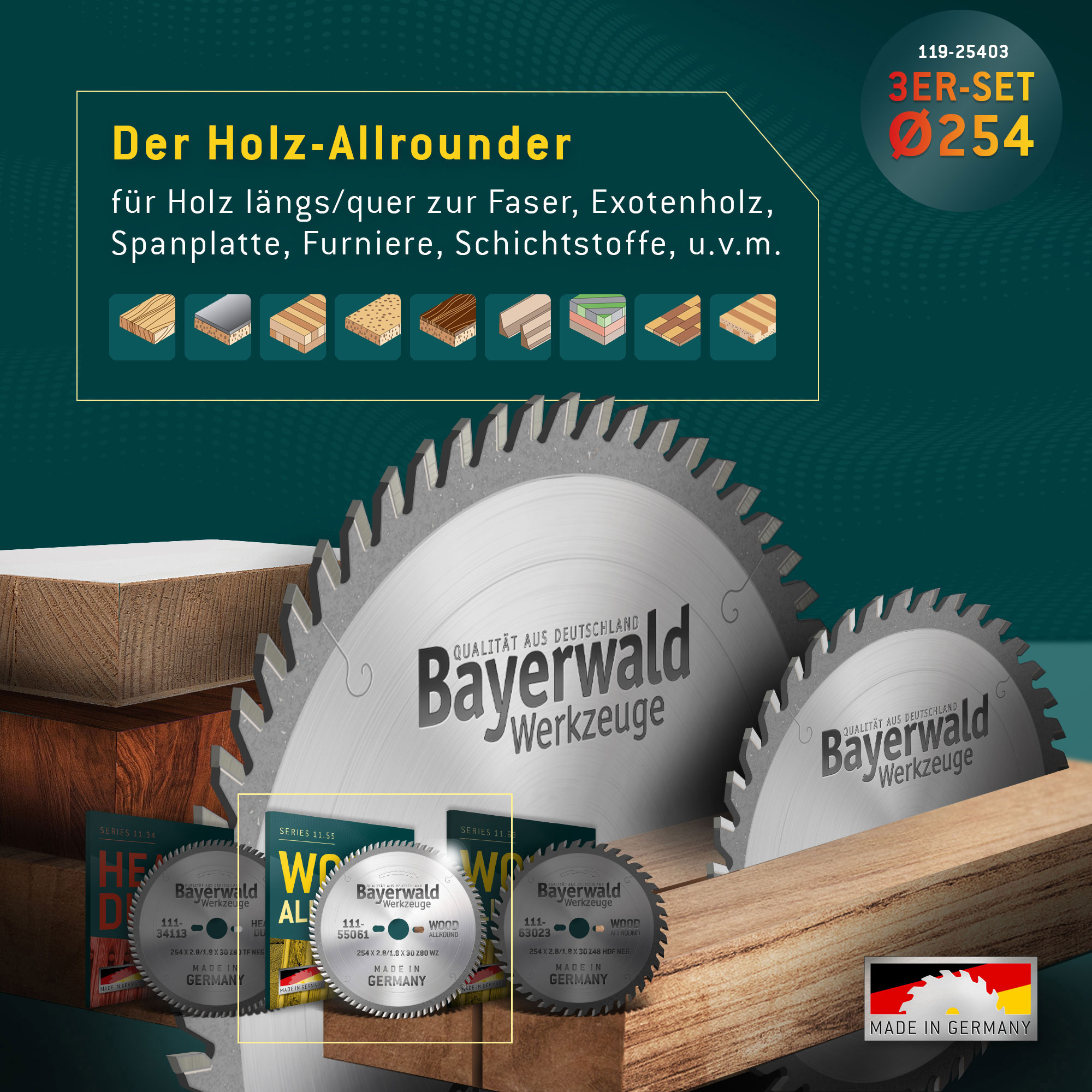 Kreissägeblatt Set 254 kompatibel mit Bosch GTS -PTS 10 - Feinschnitt Spezial