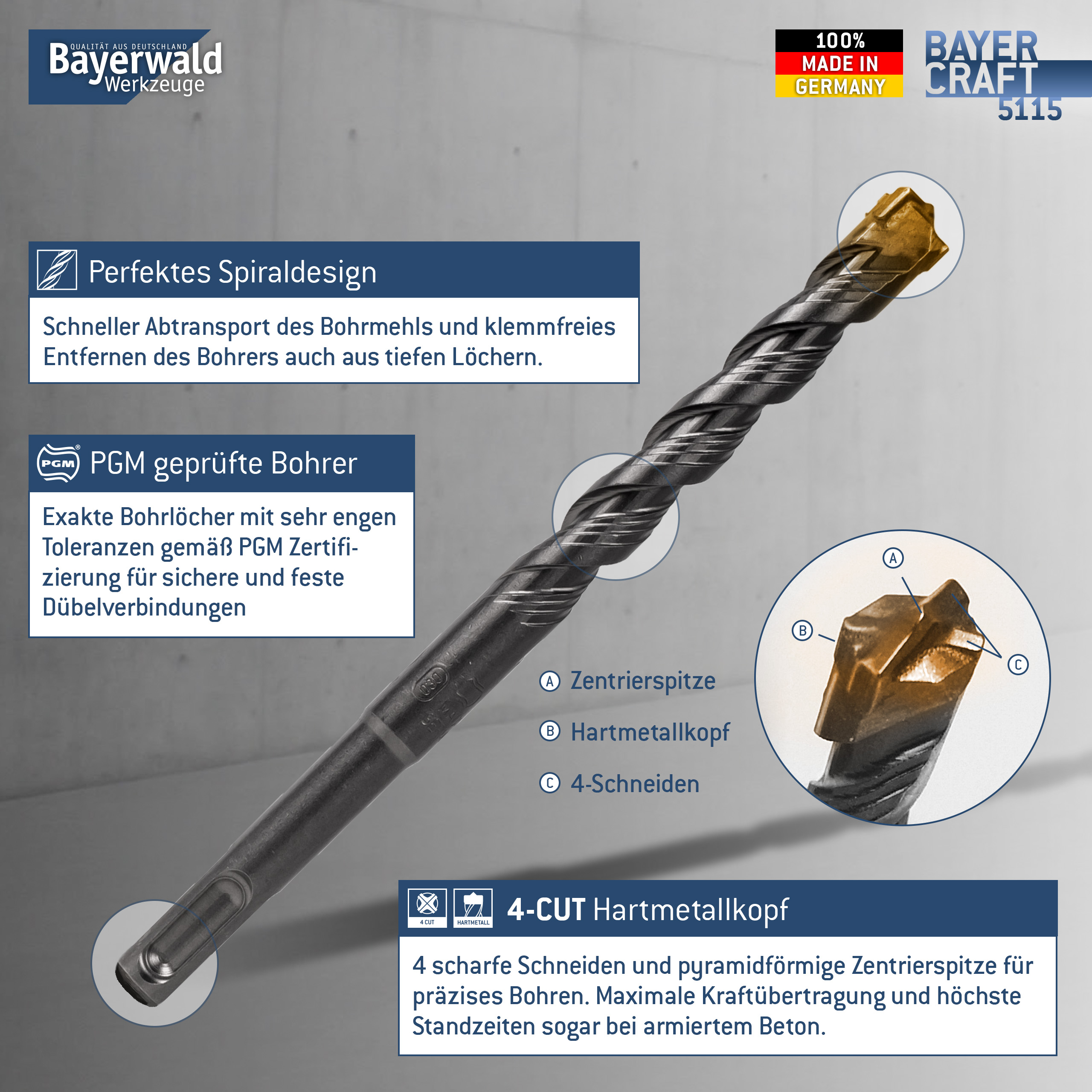 1x Hammerbohrer SDS Plus Schaft - Ø:5.5 mm - GL: 110 mm