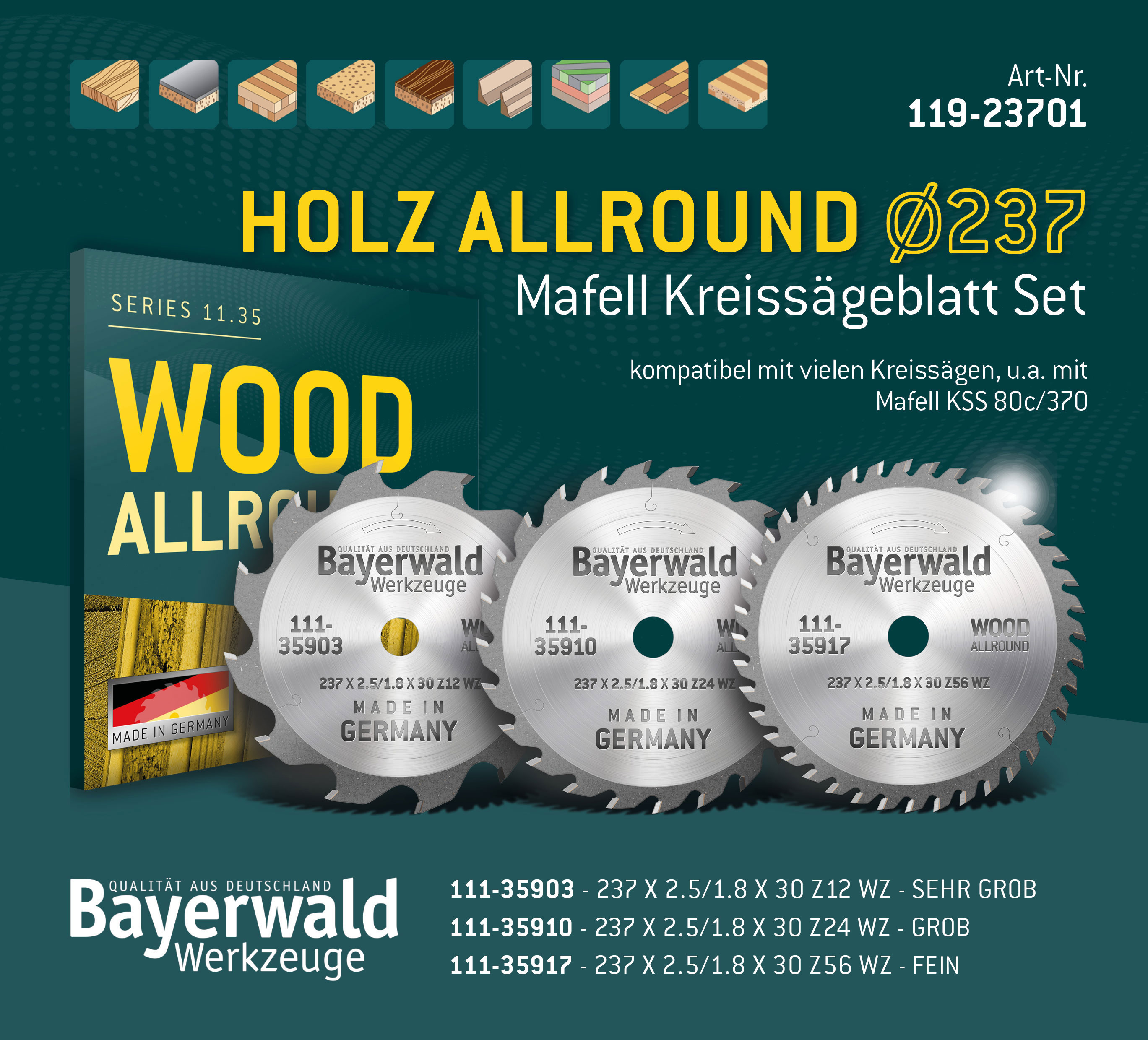 HOLZ ALLROUND Ø237 Mafell Kreissägeblatt Set
