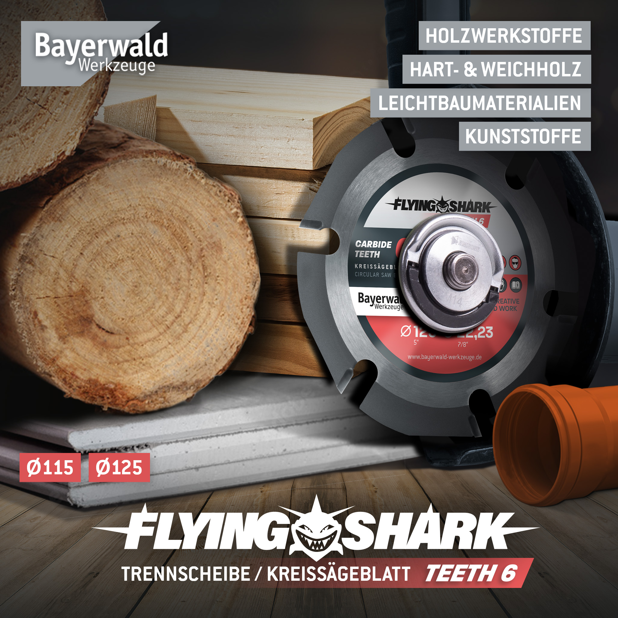 Bayerwald Flying Shark - Hartmetall Frässcheibe - Ø 115 x 22,23 mm Z6