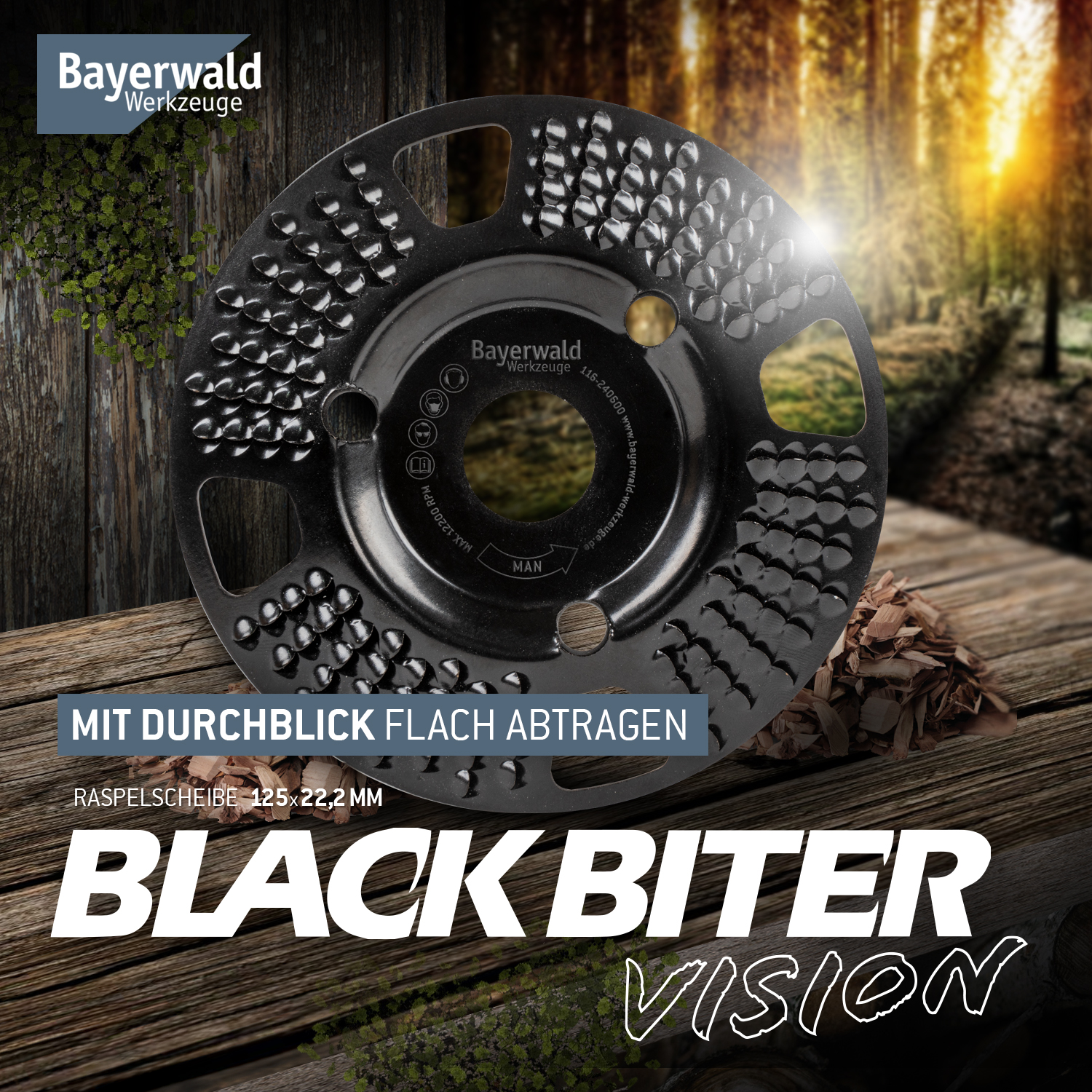 Bayerwald Raspelscheibe Black Biter Vision Ø125 mm für Winkelschleifer