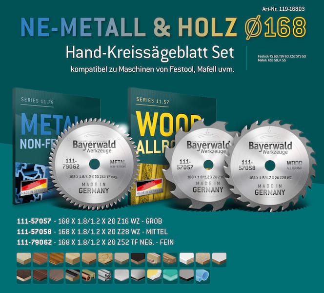 NE-METALL & HOLZ Ø168 Akku-Handkreissägeblatt Set