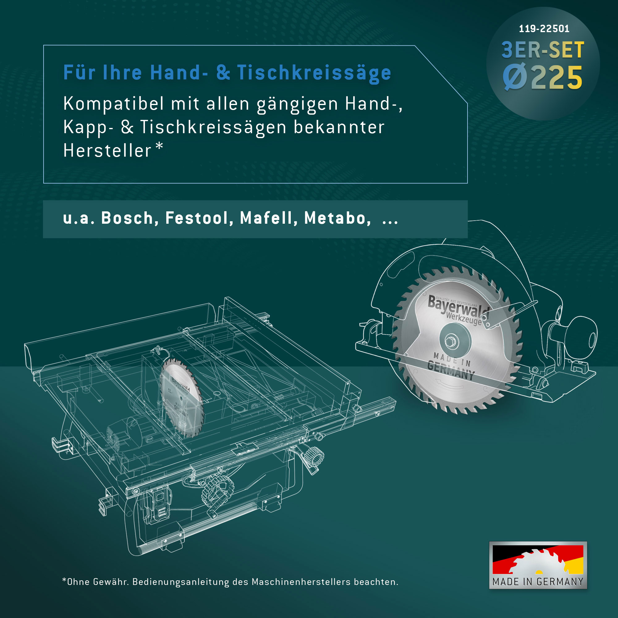 NE-METALL & HOLZ Ø225 Hand-Kreissägeblatt Set