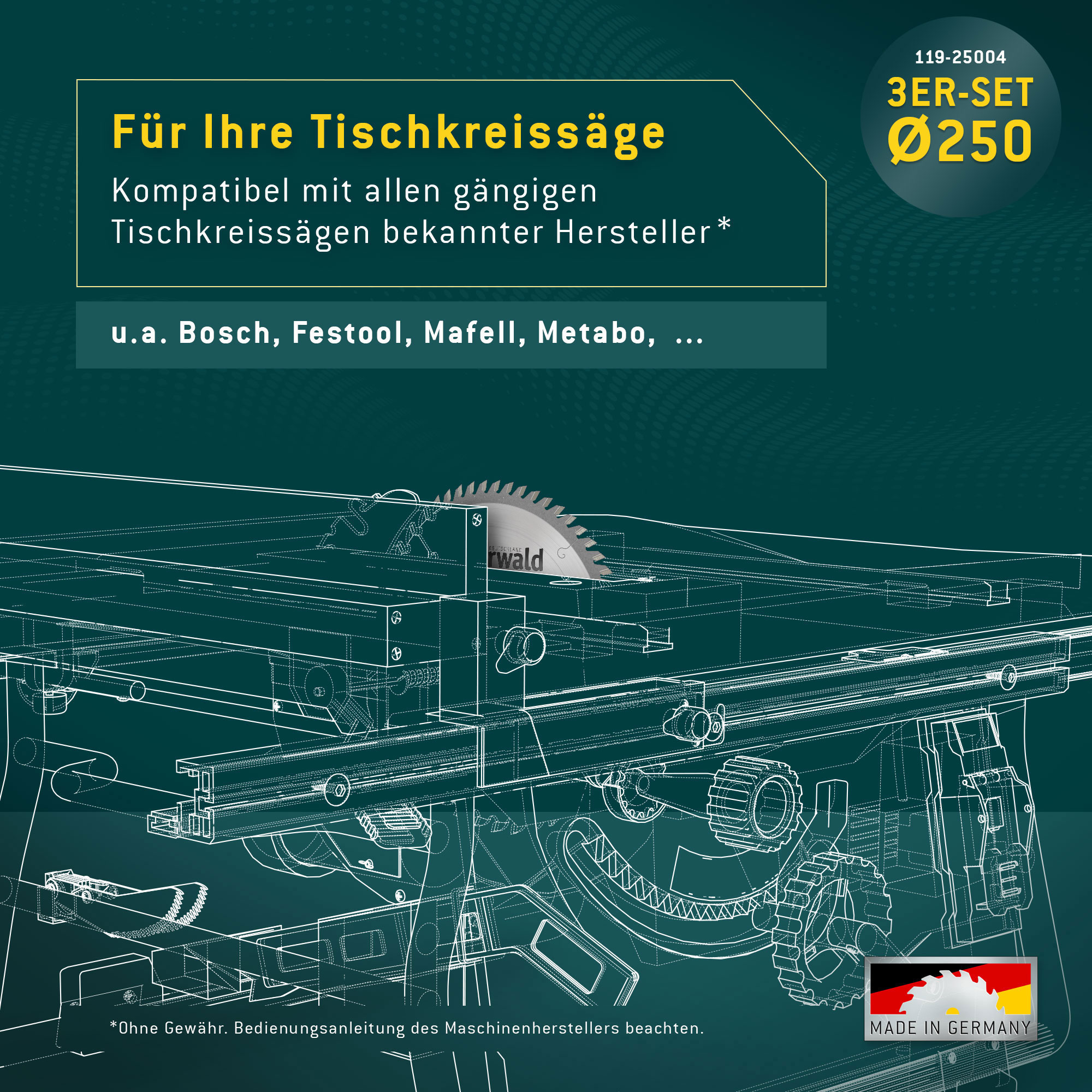 HOLZ ALLROUND Ø250 Tisch-Kreissägeblatt Set