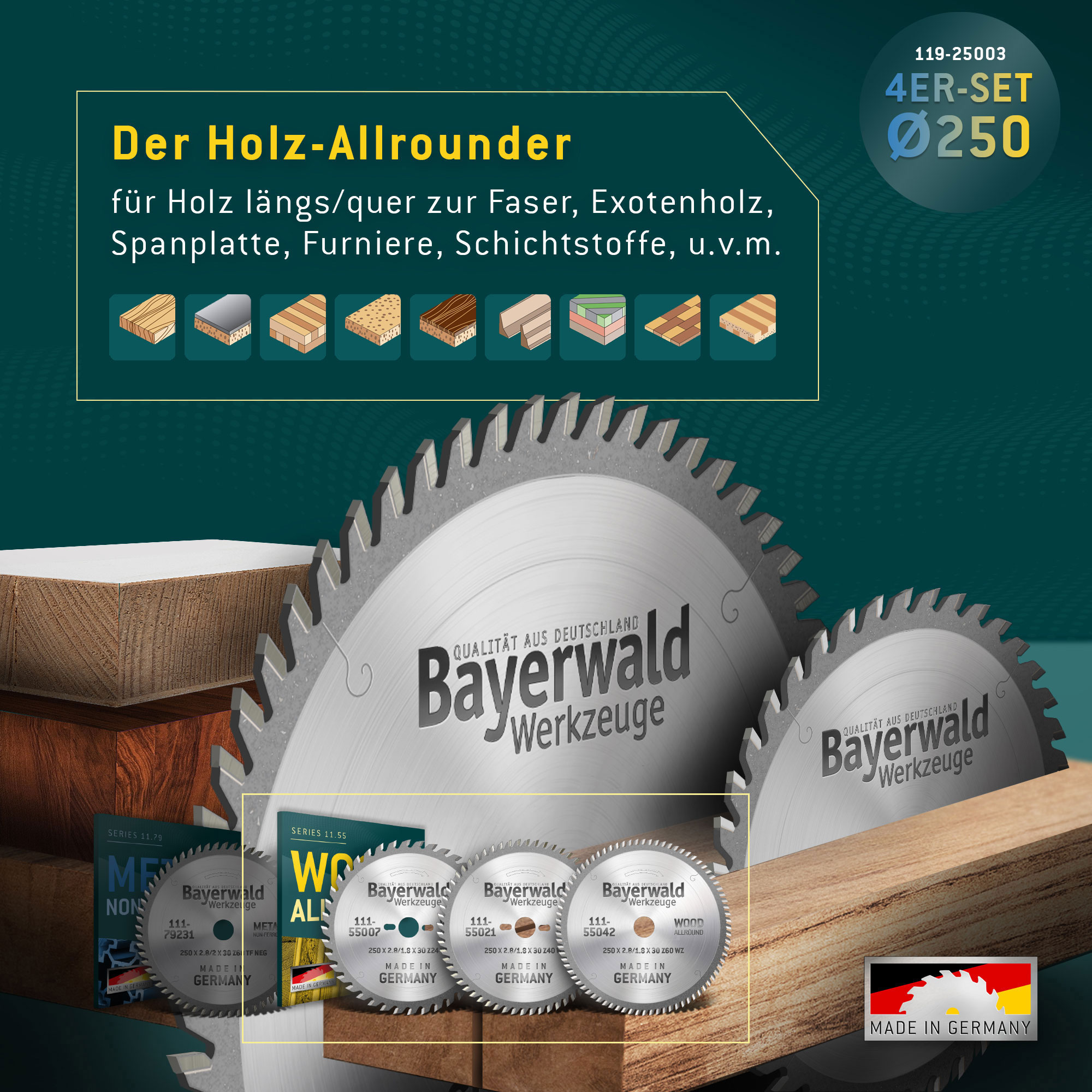 NE-METALL & HOLZ Ø250 Tisch-Kreissägeblatt Set