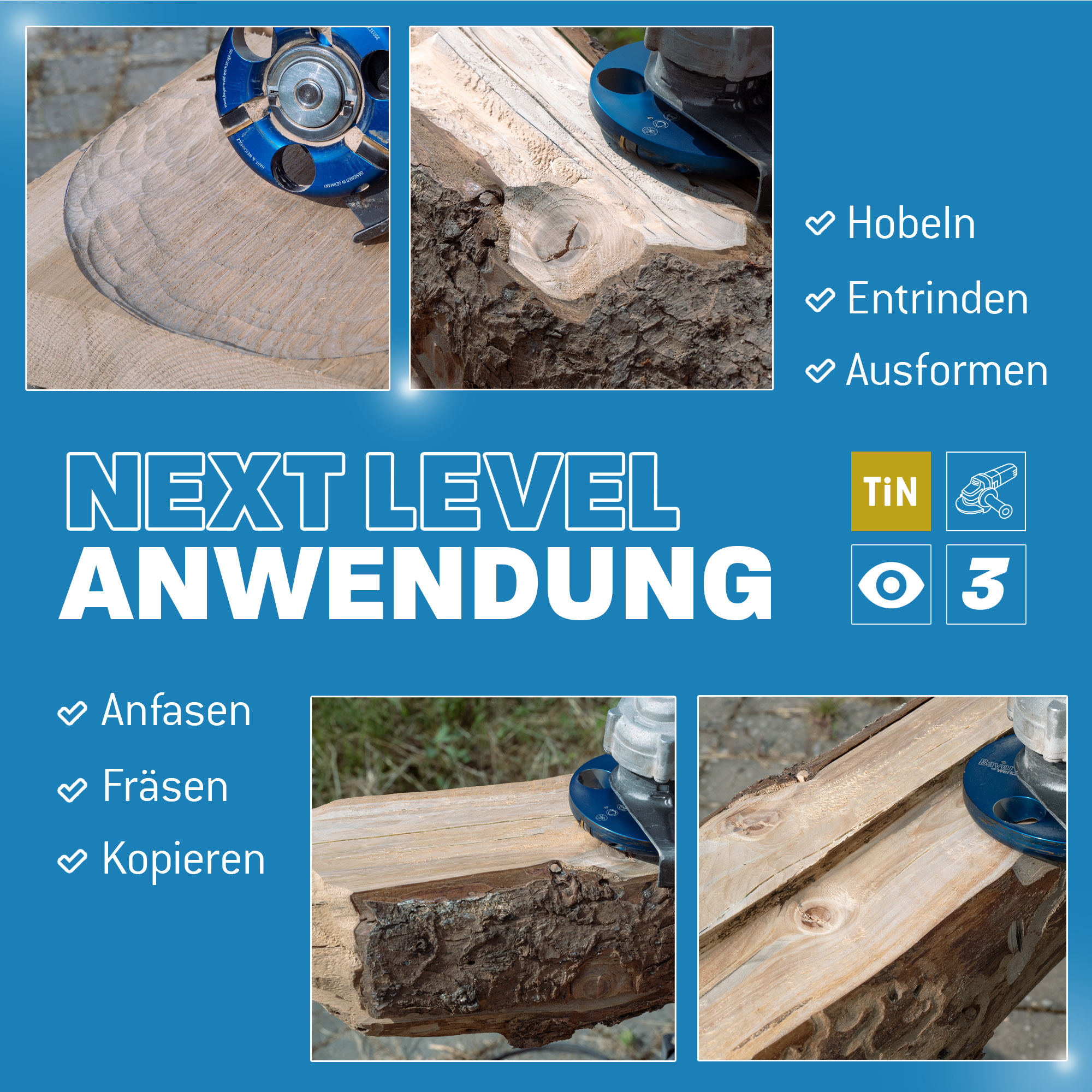 NeoPlane Frässcheibe für Winkelschleifer Ø 100 mm x 22,2 mm mit 3 HM Messern im Koffer