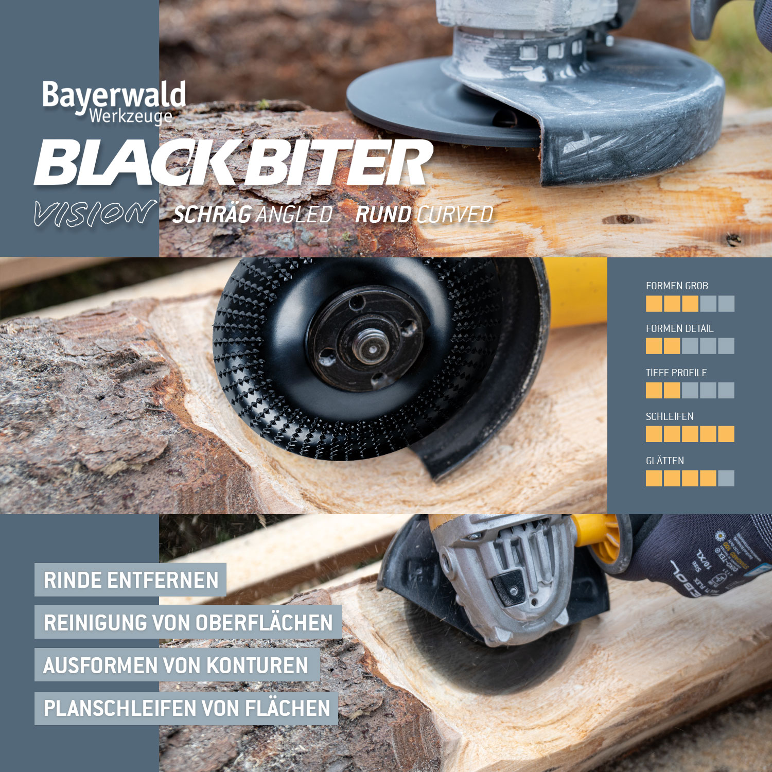 Bayerwald Raspelscheibe Black Biter Vision Ø125 mm für Winkelschleifer