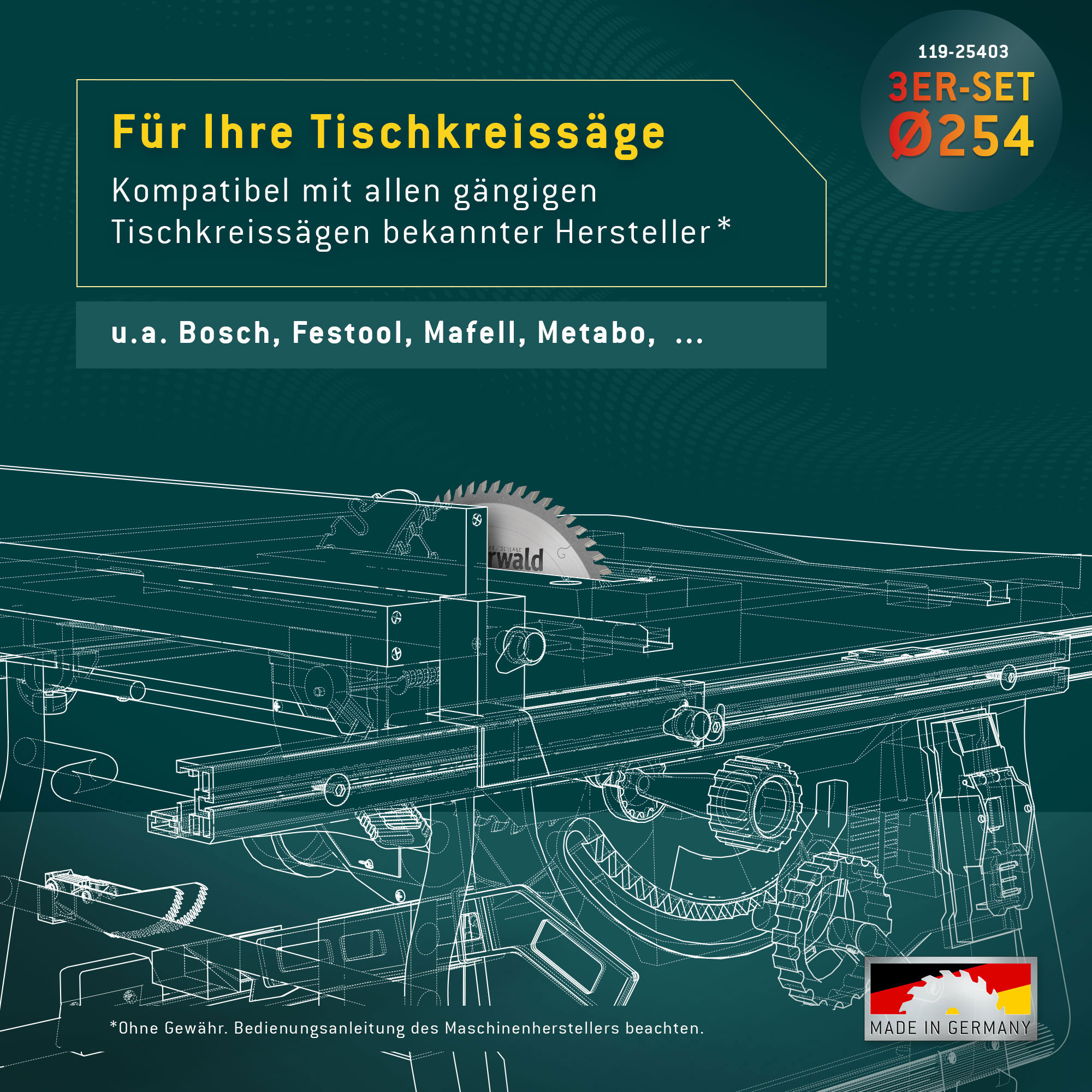 Kreissägeblatt Set 254 kompatibel mit Bosch GTS -PTS 10 - Feinschnitt Spezial