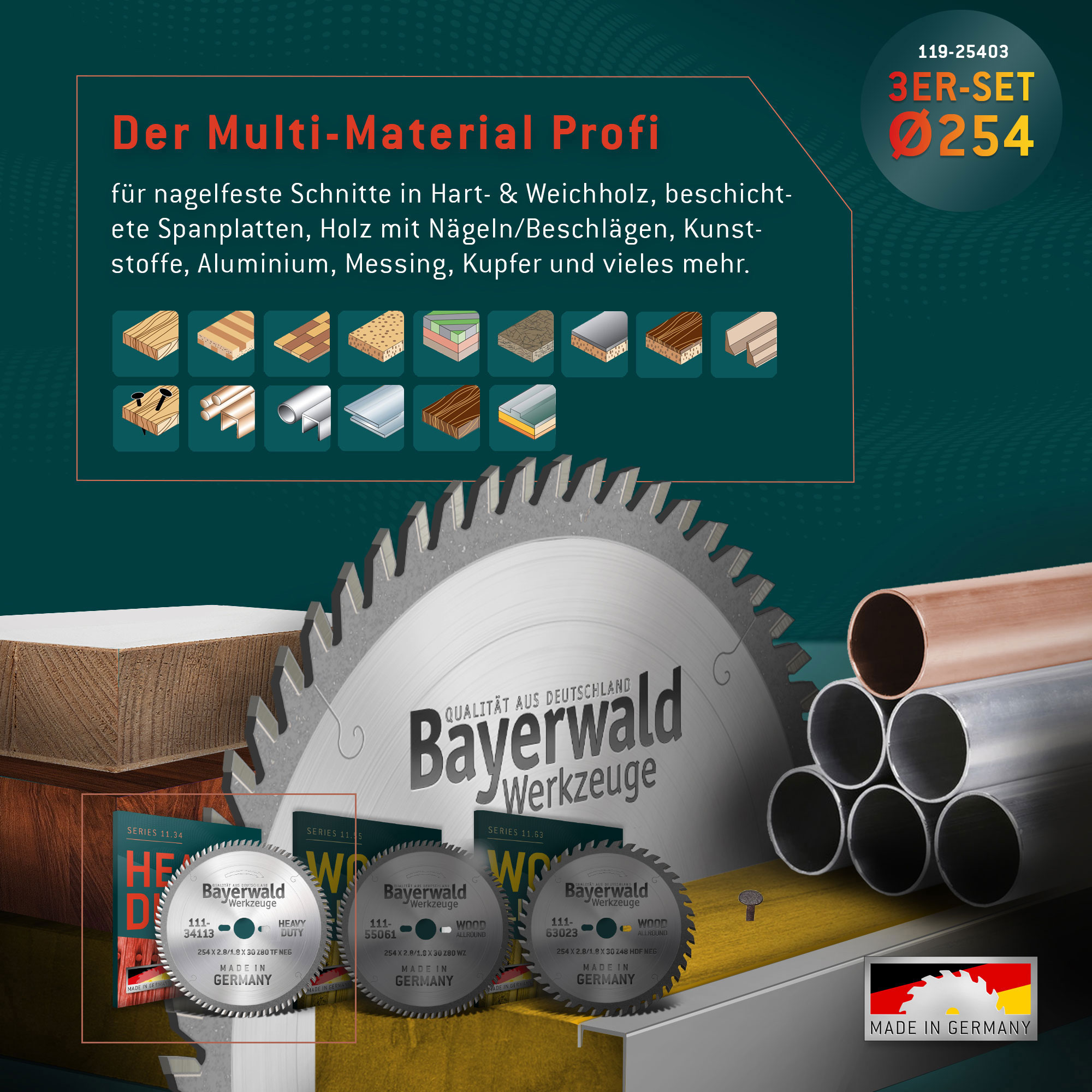 Kreissägeblatt Set 254 kompatibel mit Bosch GTS -PTS 10 - Feinschnitt Spezial