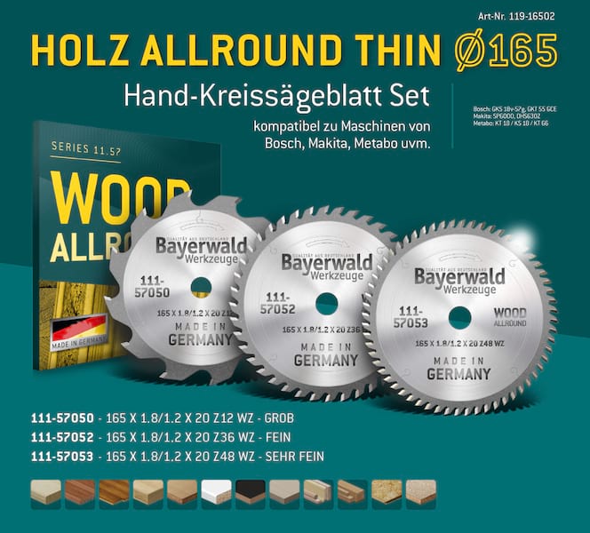 HOLZ ALLROUND Ø165 Akku-HandKreissägeblatt-Set