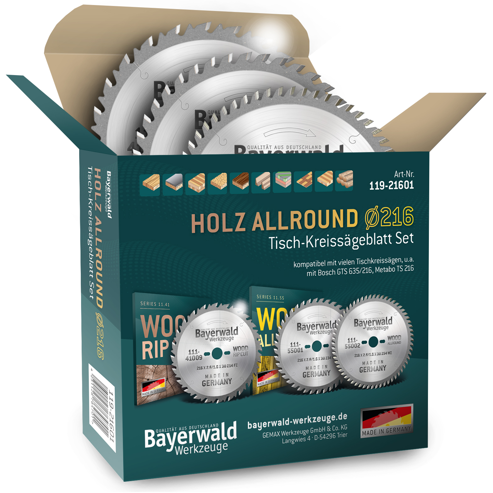 HOLZ ALLROUND Ø216 Tisch-Kreissägeblatt Set