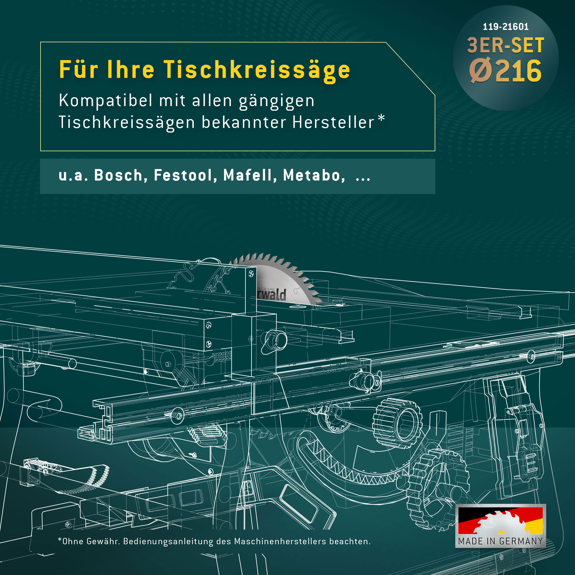 HOLZ ALLROUND Ø216 Tisch-Kreissägeblatt Set