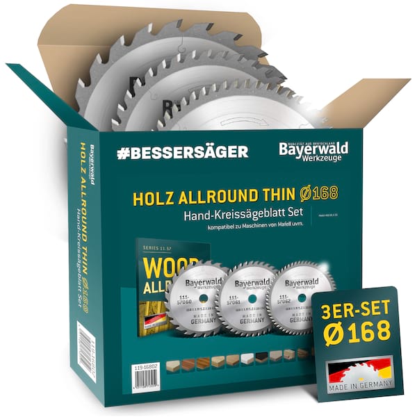 HOLZ ALLROUND Ø168 Akku-Handkreissägeblatt Set geeignet u.a. für Mafell