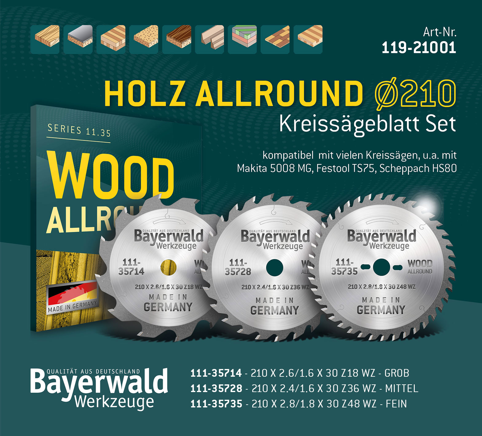 HOLZ ALLROUND Ø210 Hand-Kreissägeblatt Set