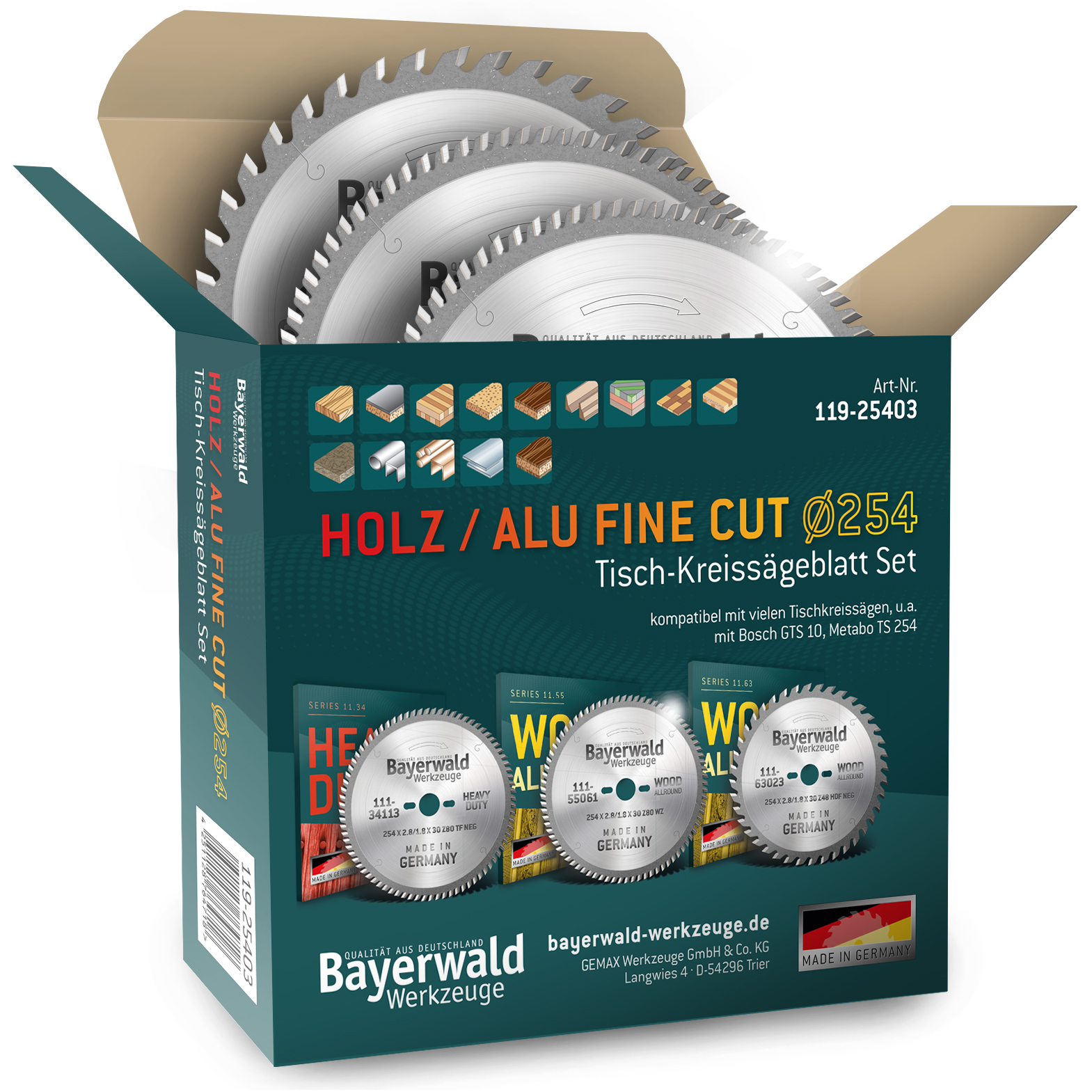 Kreissägeblatt Set 254 kompatibel mit Bosch GTS -PTS 10 - Feinschnitt Spezial