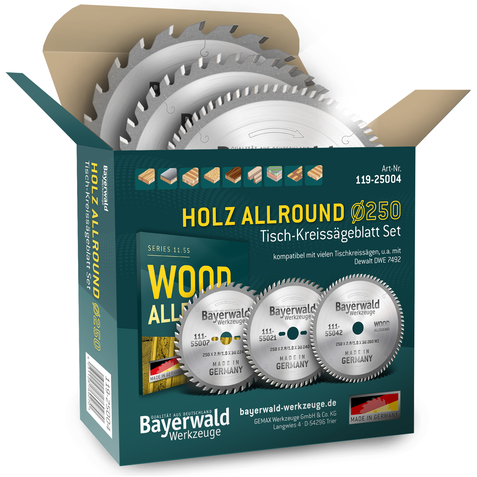 HOLZ ALLROUND Ø250 Tisch-Kreissägeblatt Set