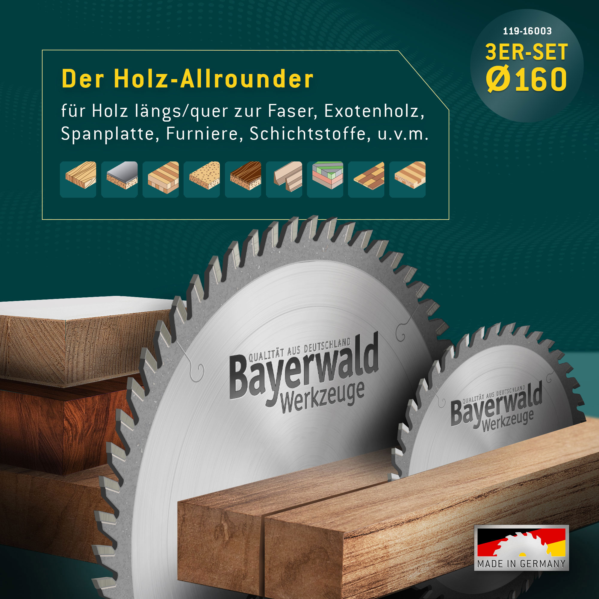 HOLZ ALLROUND THIN Ø160 Akku Hand-Kreissägeblatt Set