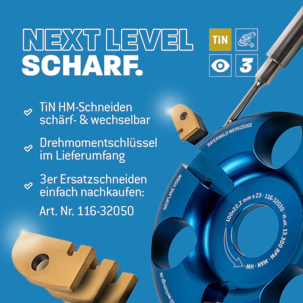 NeoPlane Frässcheibe für Winkelschleifer Ø 100 mm x 22,2 mm mit 3 HM Messern im Koffer