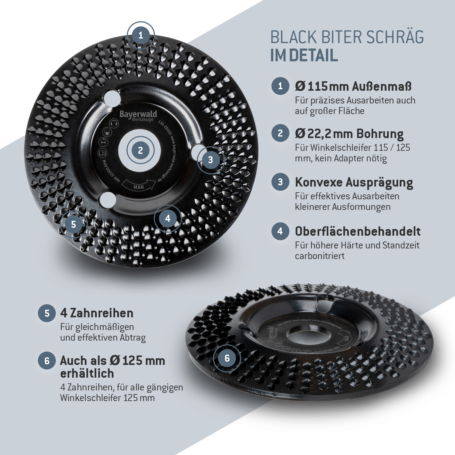 Bayerwald Raspelscheibe Black Biter Ø115 mm für Winkelschleifer