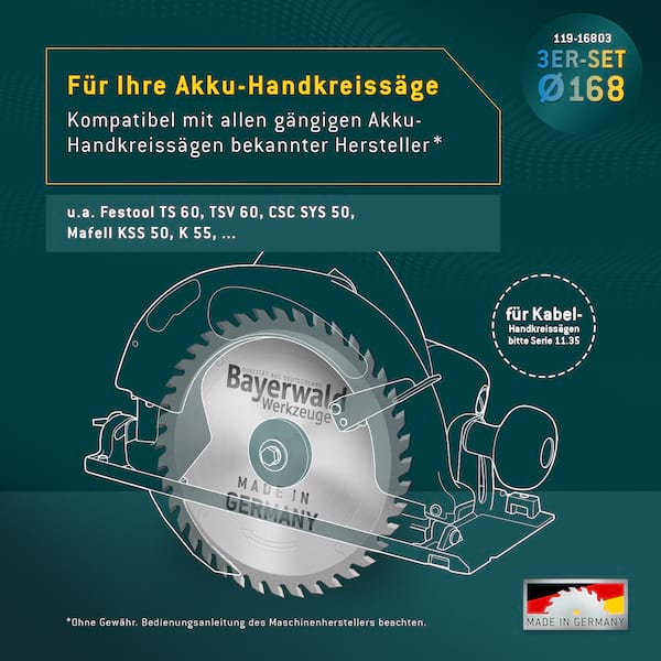 NE-METALL & HOLZ Ø168 Akku-Handkreissägeblatt Set