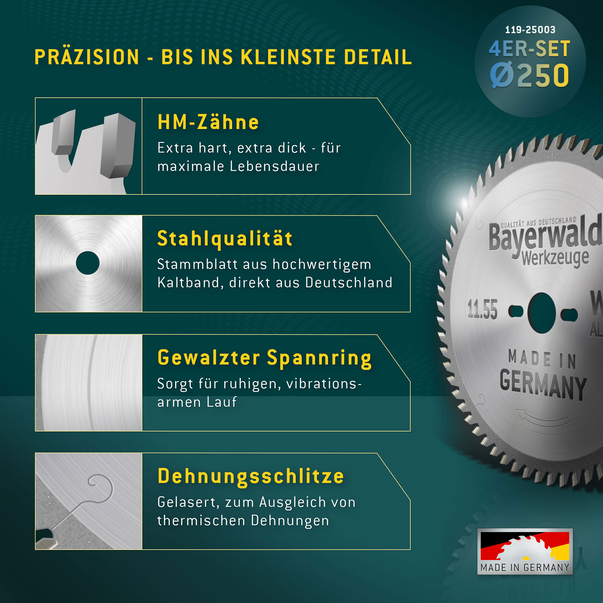 NE-METALL & HOLZ Ø250 Tisch-Kreissägeblatt Set