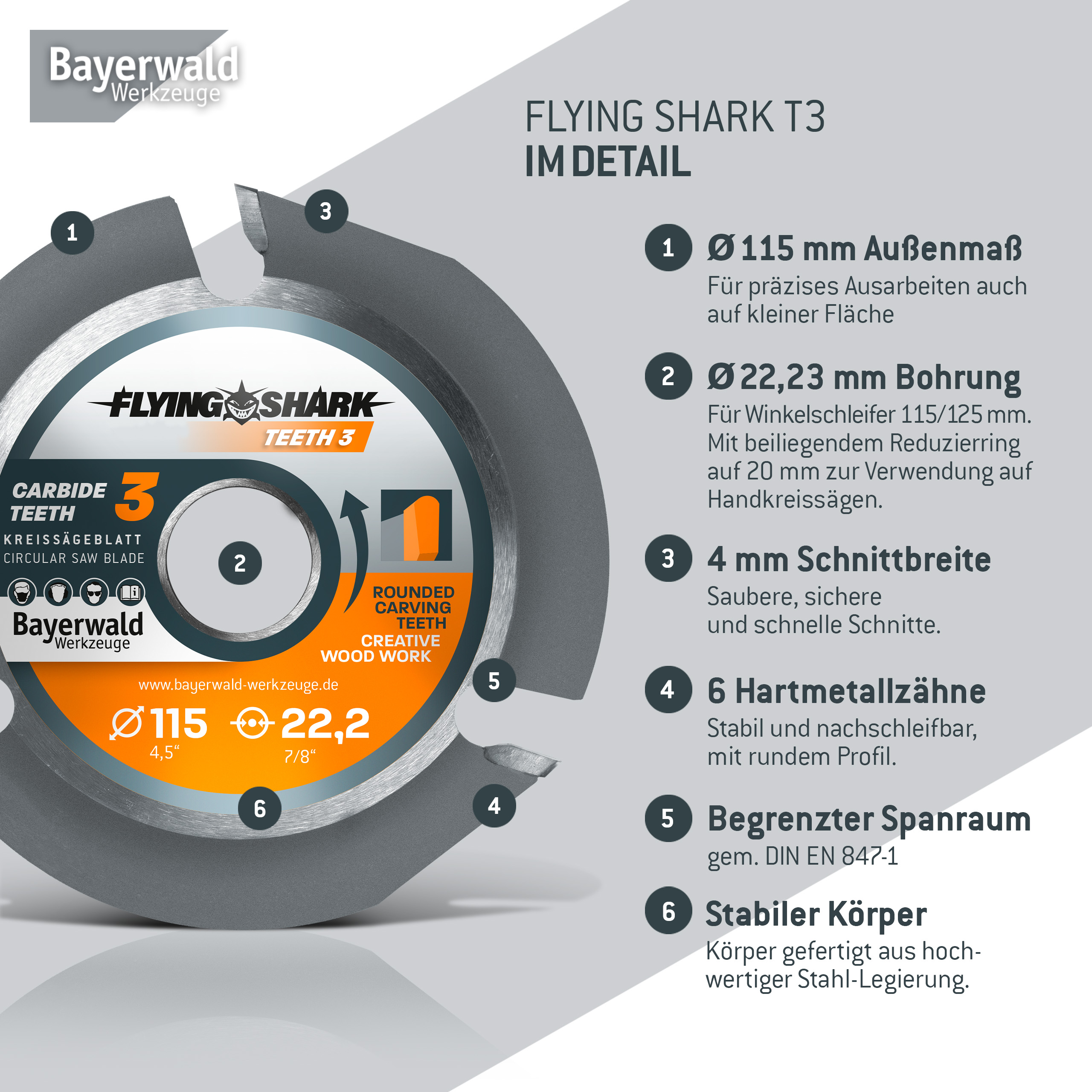 Bayerwald Flying Shark - Hartmetall Frässcheibe - Ø 115 x 22,23 mm Z3