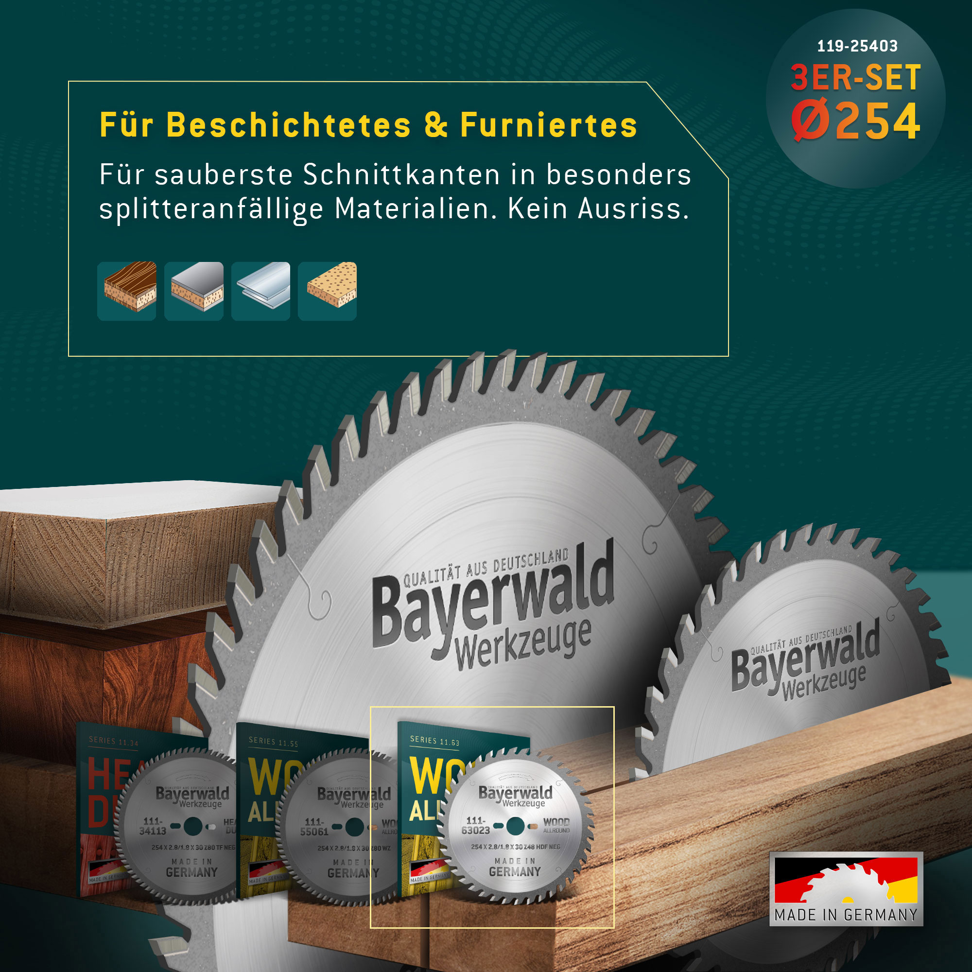 Kreissägeblatt Set 254 kompatibel mit Bosch GTS -PTS 10 - Feinschnitt Spezial