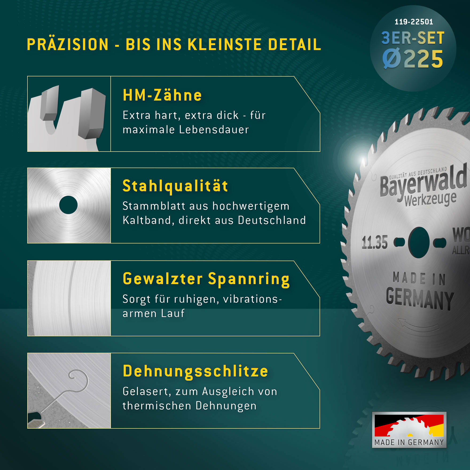 NE-METALL & HOLZ Ø225 Hand-Kreissägeblatt Set