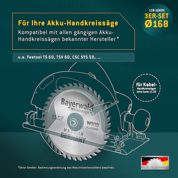 HOLZ ALLROUND  Ø168 Akku-Handkreissägeblatt Set geeignet u.a. für Festool